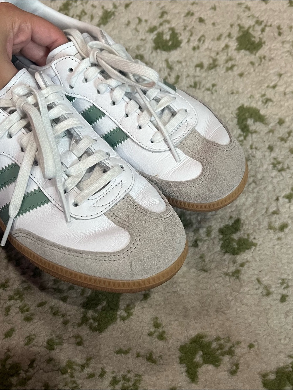 adidas White Sneakers with Green Stripes and Suede Toe - Picture 4 of 7